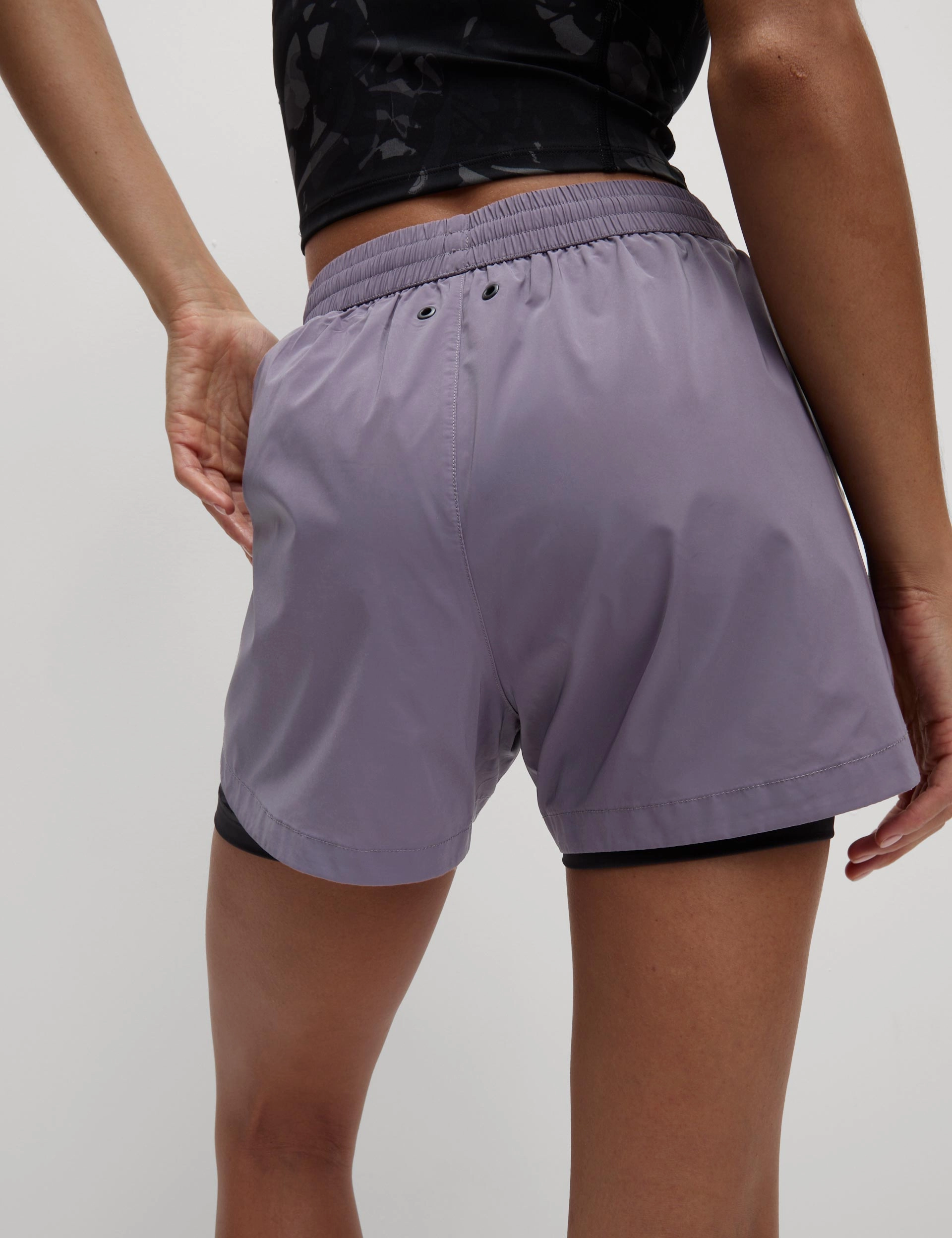 360?? Reflective Layered Running Shorts - Lilac Neutral Tones Relaxed Waistband