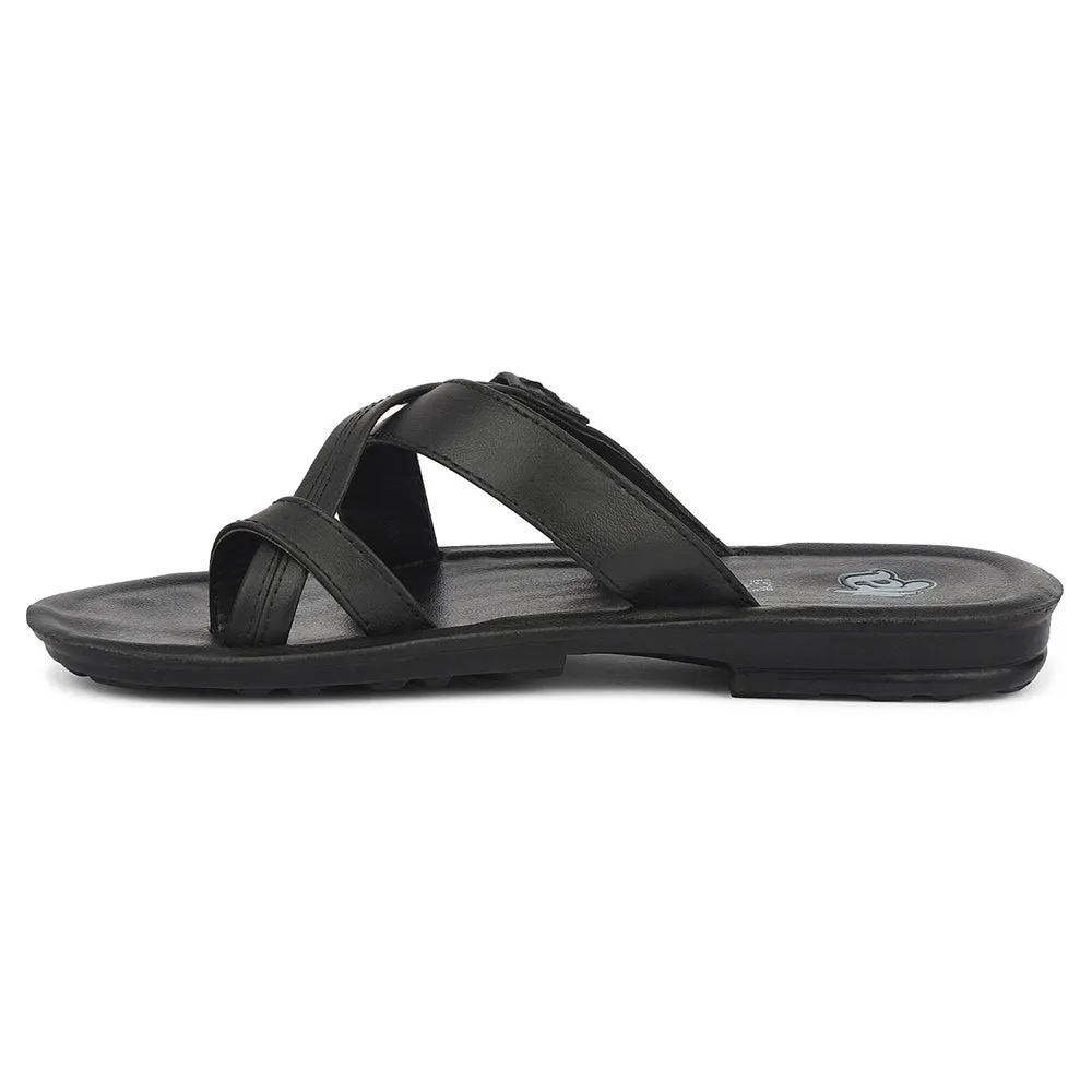 A-HA Black Casual Flat Sandal For Men MPU-60 By Liberty Hyperlock Heel System