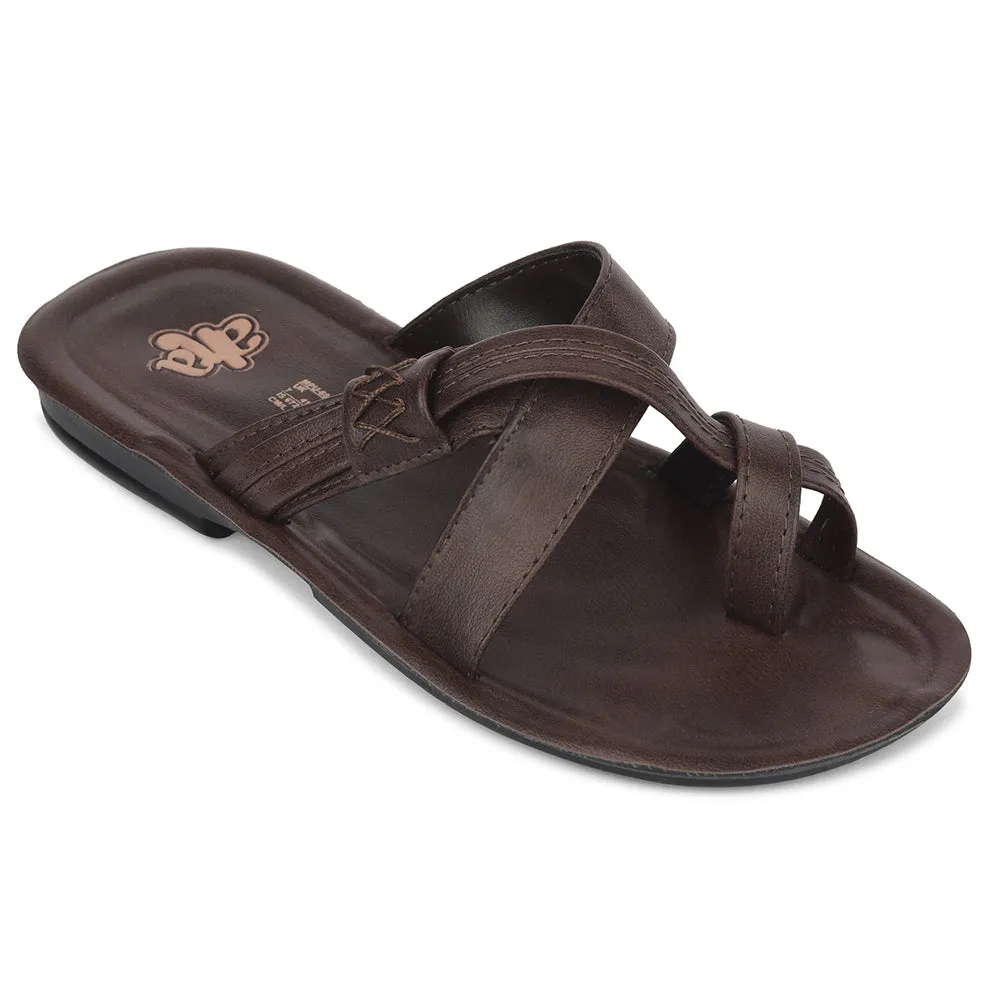 self - confidence Narrow Toe Box A-HA Brown Casual Flat Sandal For Men MPU-60 By Liberty