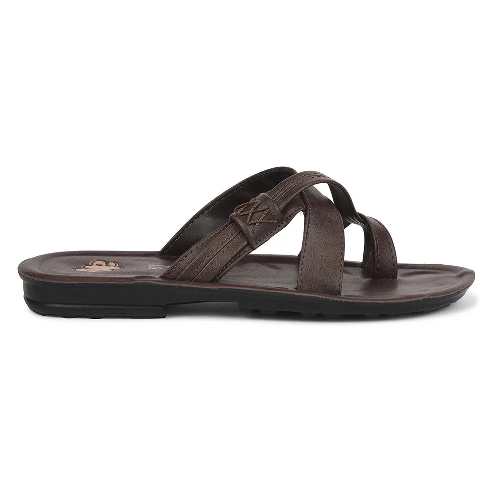 A-HA Brown Casual Flat Sandal For Men MPU-60 By Liberty Invisible Stitchcraft Natural Flex Grooves