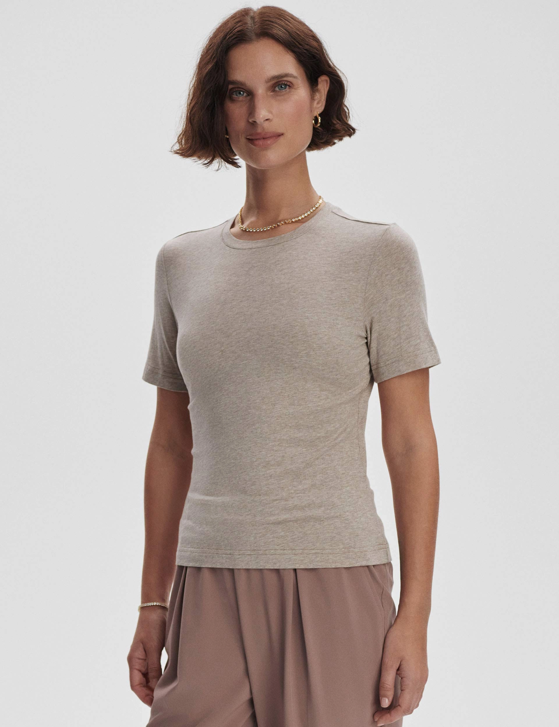 Regina Fitted Tee - Taupe Marl Relaxed Armhole Cut Trendy Comfort Fit
