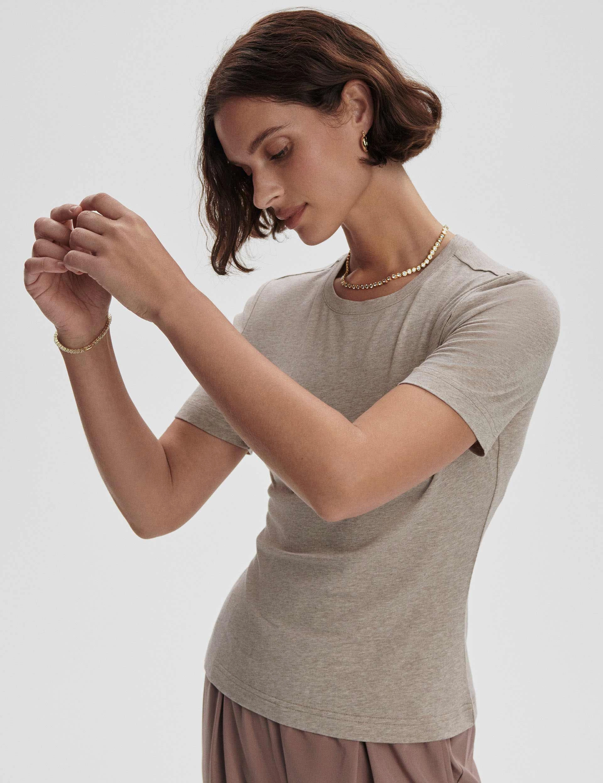 Regina Fitted Tee - Taupe Marl Cozy Vibes Relaxed Comfort Look