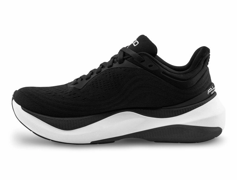 Topo Athletic Women's Aura (Wide Width) - Black/White Non Tangling Lacing Eco - friendly