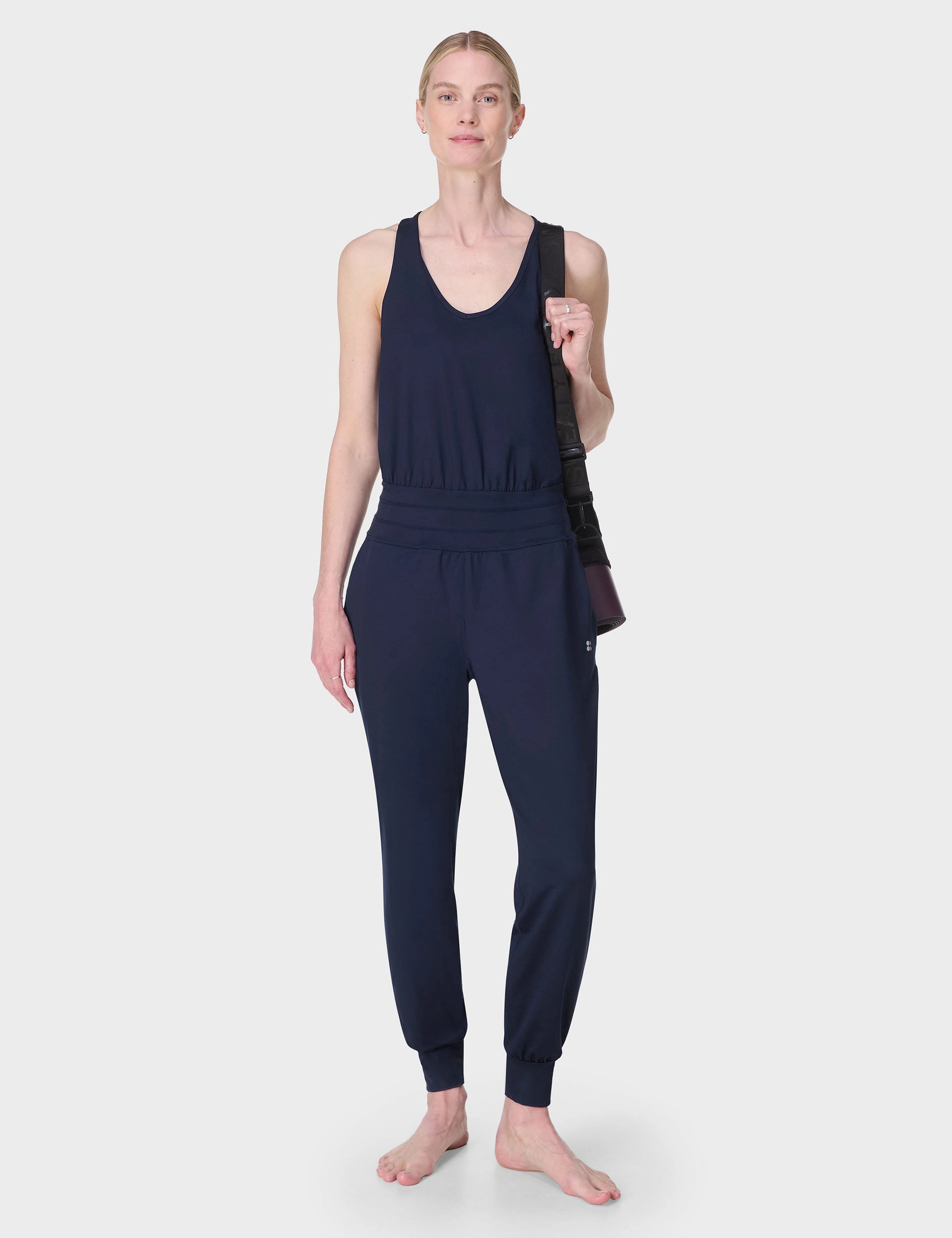 Gaia Performance Yoga Jumpsuit - Navy Blue Photo Glam Crystal Soul