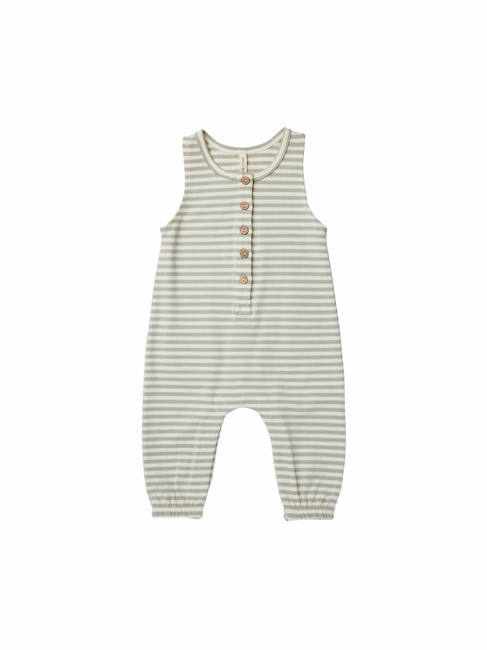Quincy Mae Sleeveless Jumpsuit - Pistachio Stripe Spring kids' clothing