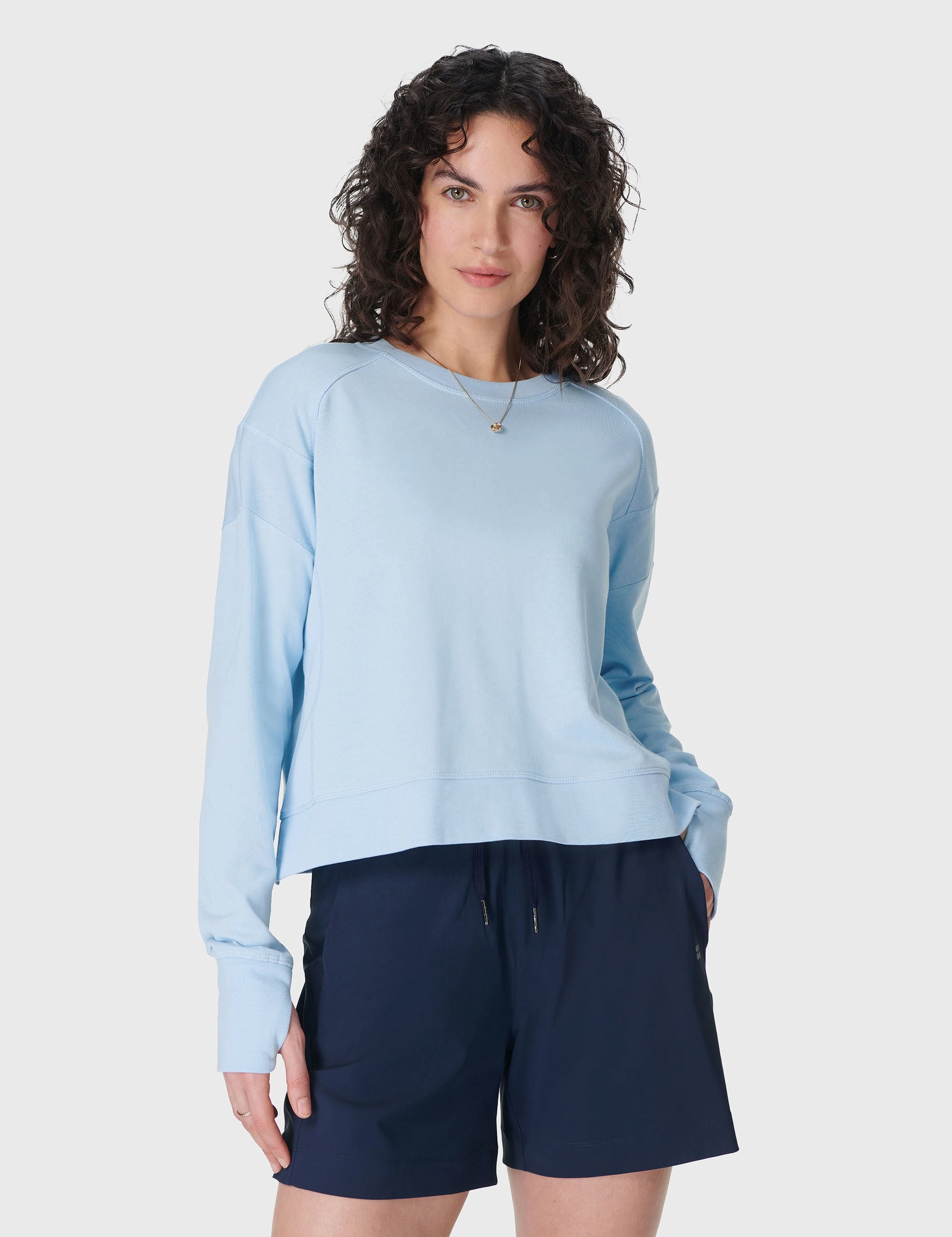 After Class Crop Sweatshirt - Breeze Blue Cozy Jacket Seamless Sleeve Construction