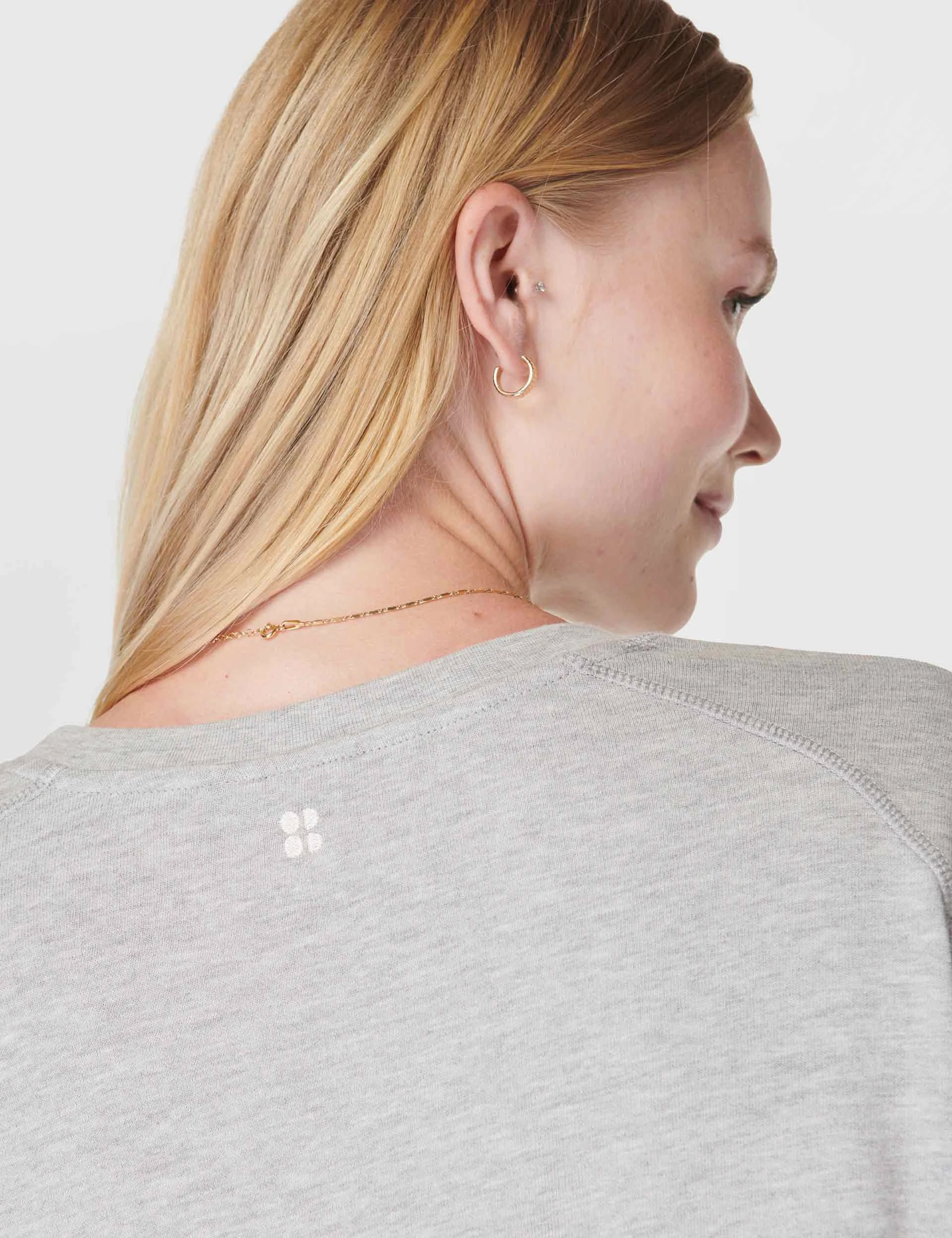 After Class Crop Sweatshirt - Light Grey Marl Ribbed Collar Style