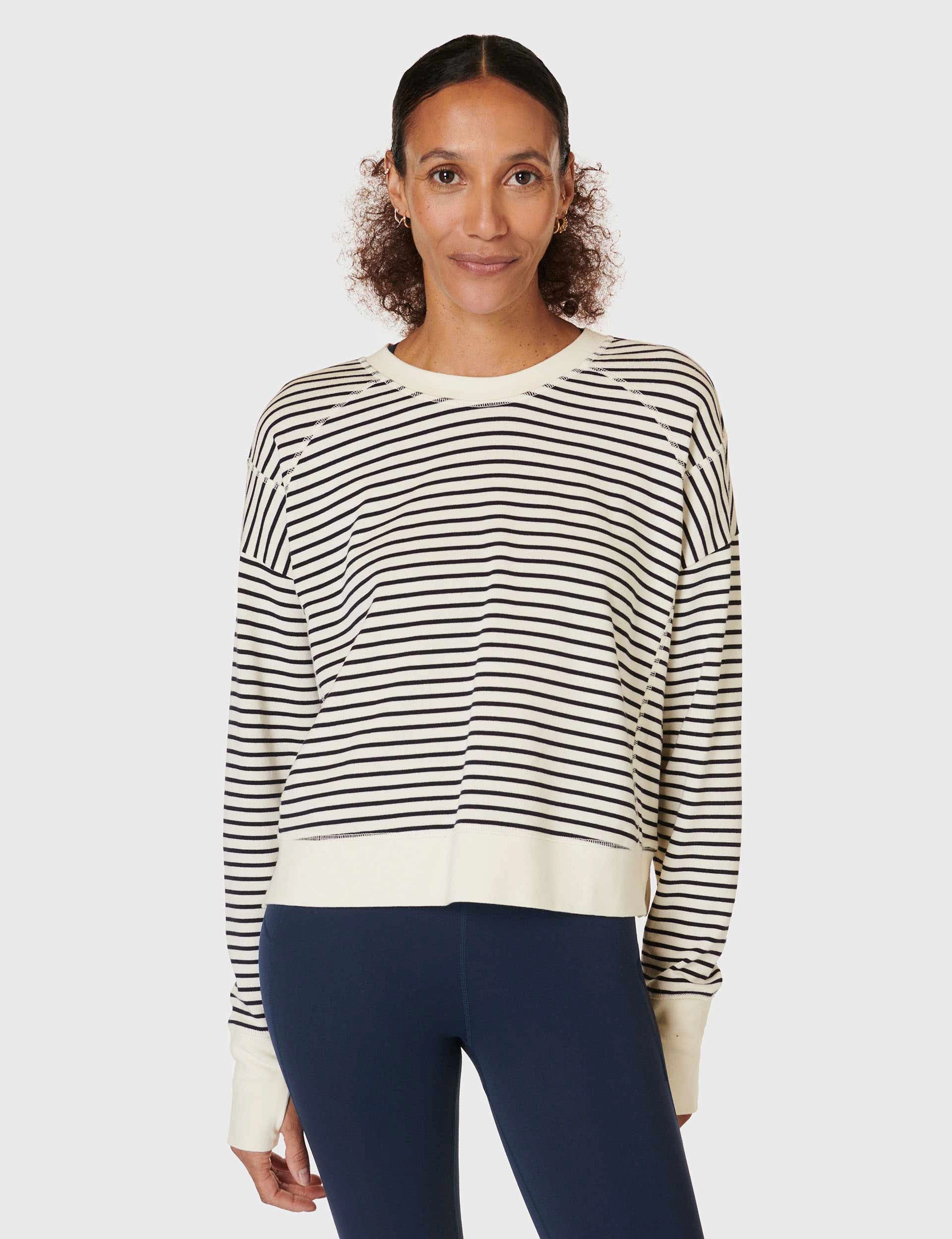 CompactKnit After Class Crop Sweatshirt - Lily White Stripe