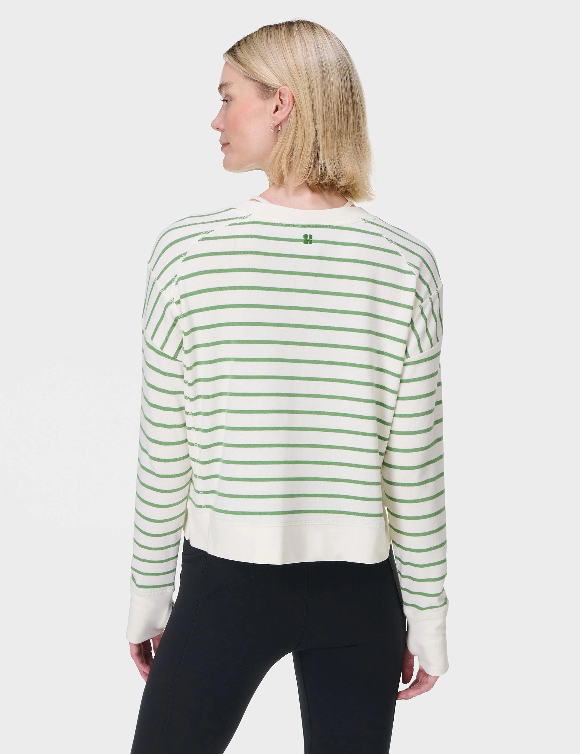 After Class Crop Sweatshirt - Lilywhite Green Stripe Elegant Cardigan