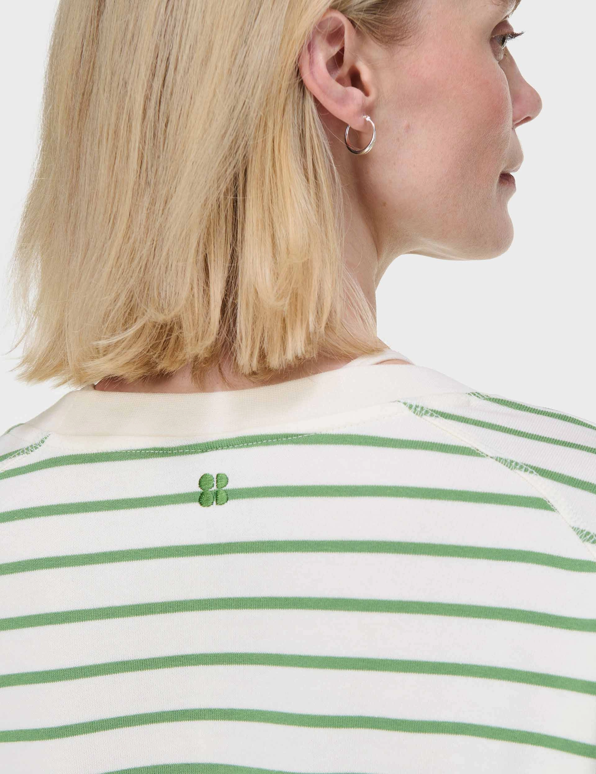 After Class Crop Sweatshirt - Lilywhite Green Stripe EthicallySourced LatticeKnit