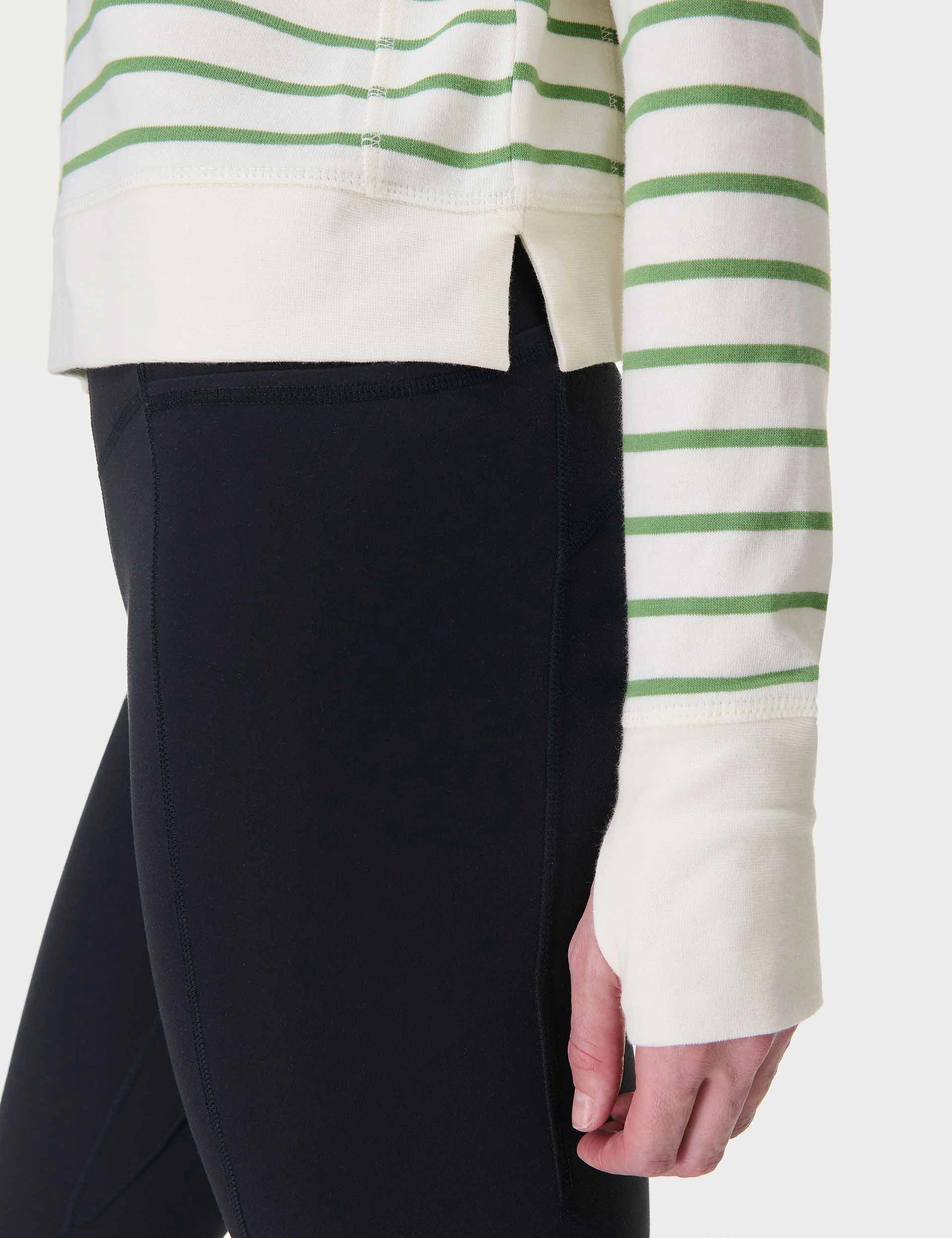 VNeckReinforcement After Class Crop Sweatshirt - Lilywhite Green Stripe