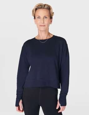 After Class Crop Sweatshirt - Navy Blue Wide Glow Stretchable Waistband