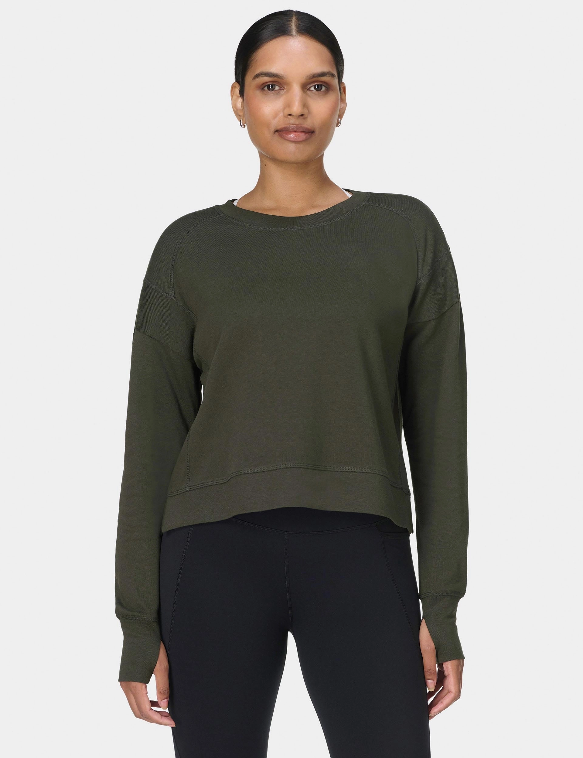 After Class Crop Sweatshirt - Nori Green Antibacterial lining Art Core