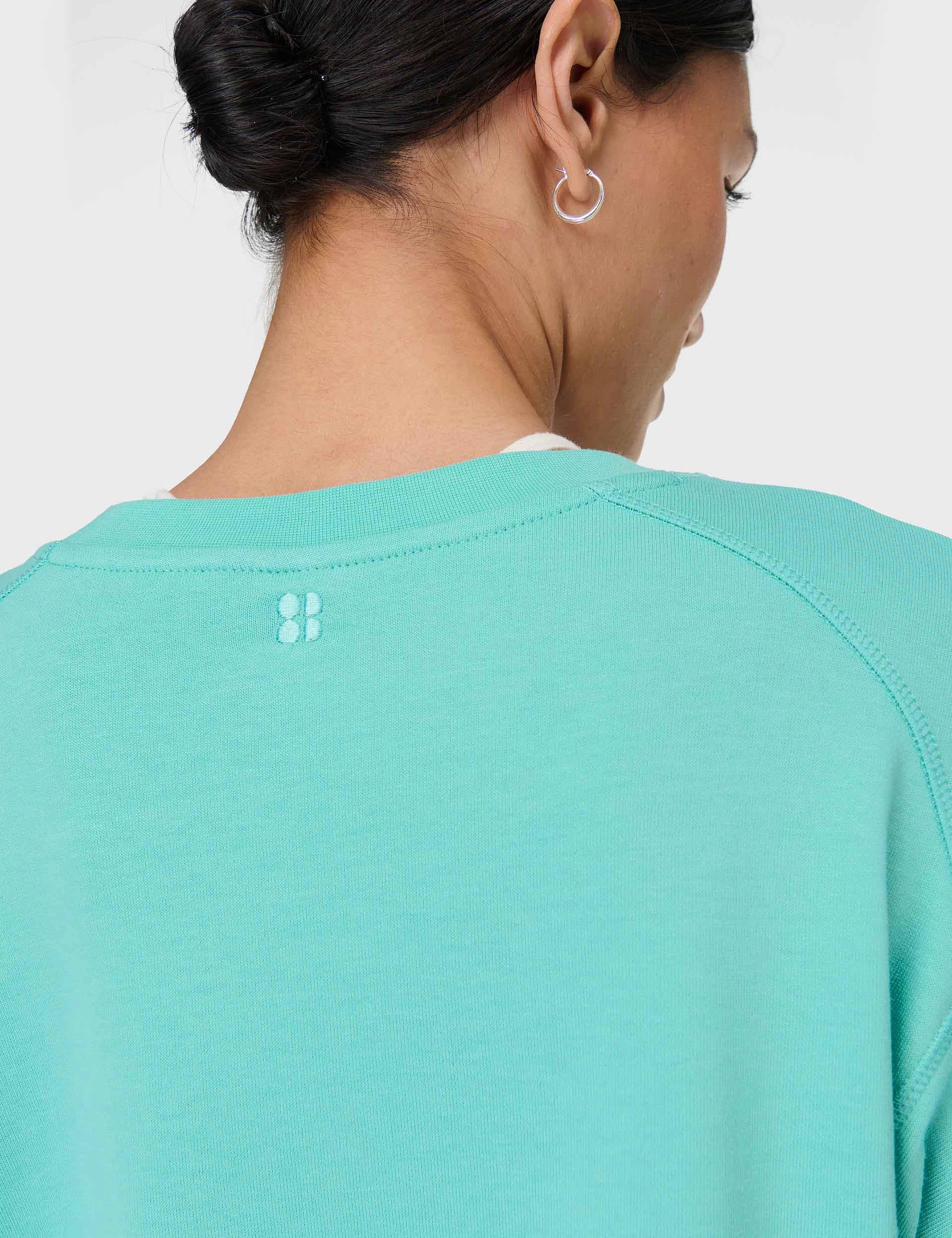 After Class Crop Sweatshirt - Sea Spray Blue Reflective Logo Detail Button Down Collar Style