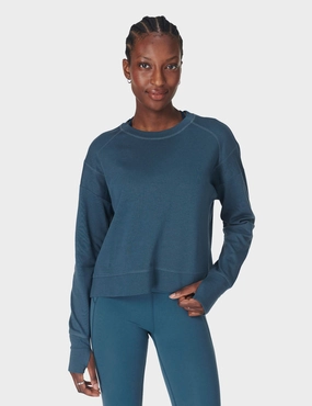 After Class Crop Sweatshirt - Subdued Blue RawEdgedDesign