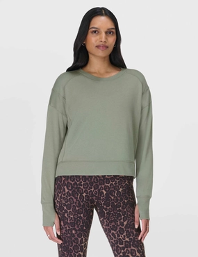 Double Stitched Seams FlexibleRibbing After Class Crop Sweatshirt - Willow Green