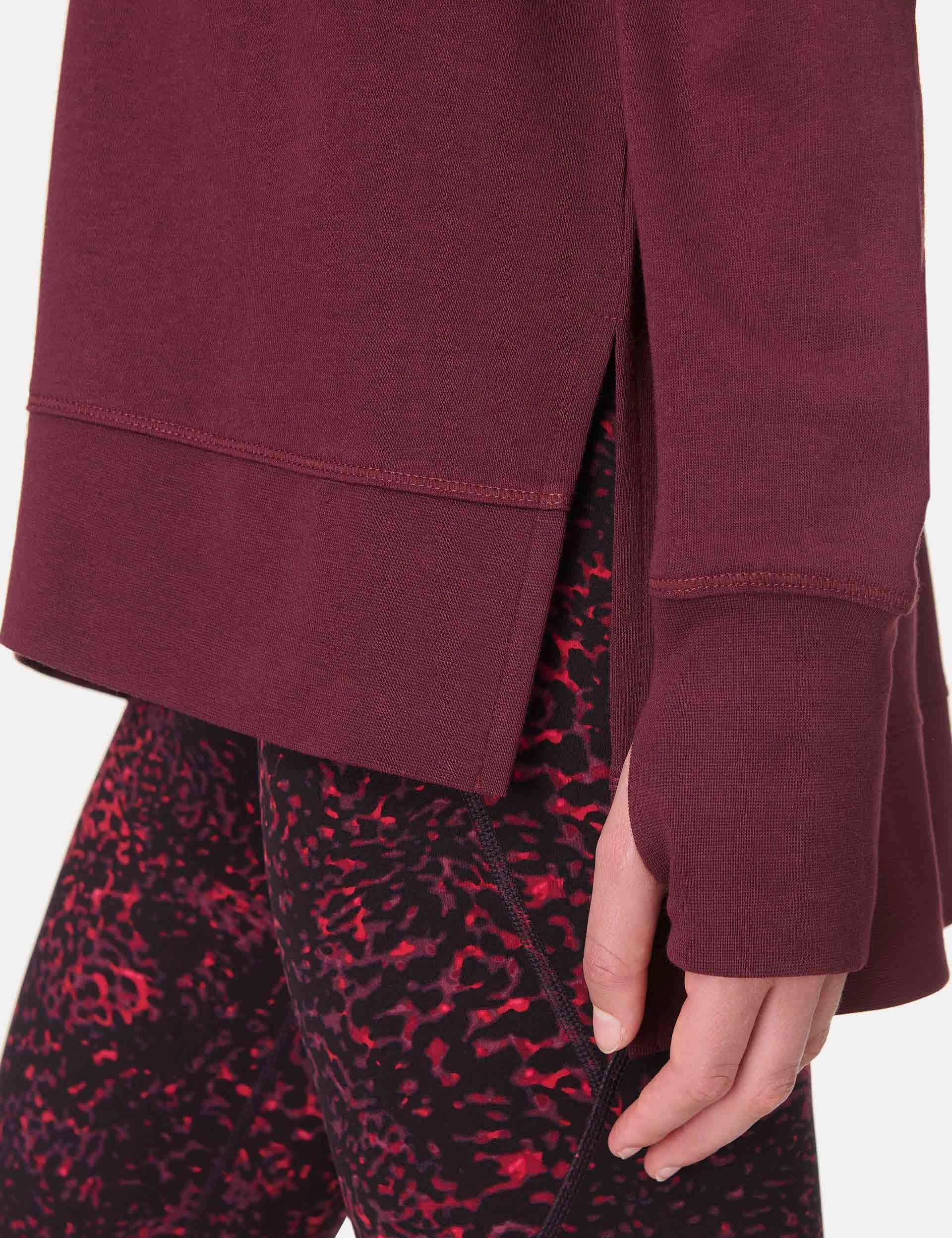 Seamless Sleeve Construction QuickDry Material After Class Longline Sweatshirt - Garnet Red