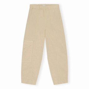 Art Mood Coastal Chic Ganni Washed Cotton Canvas Elasticated Curve Pants 'Pale Khaki'