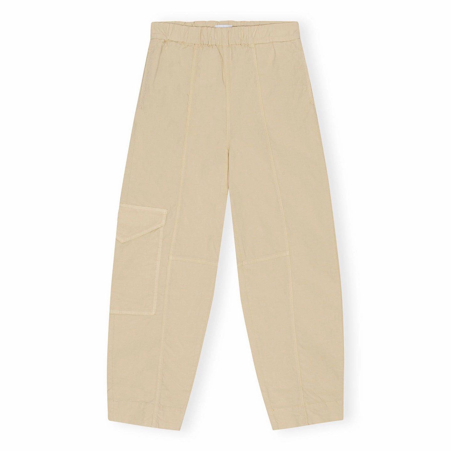 Art Mood Coastal Chic Ganni Washed Cotton Canvas Elasticated Curve Pants 'Pale Khaki'