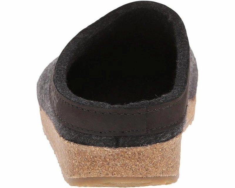 Haflinger GZL Leather Trim Grizzly Clog - Charcoal Aerated Seam Placement