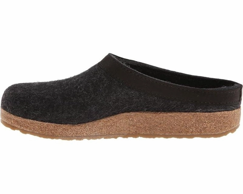 Haflinger GZL Leather Trim Grizzly Clog - Charcoal Casual Design