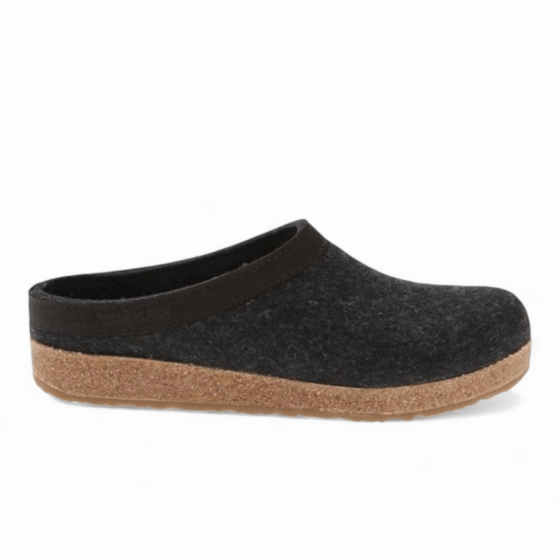 Sunset Scene Smooth Yarn Haflinger GZL Leather Trim Grizzly Clog - Charcoal