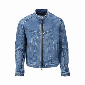 Simple Top StainReleaseCoating Andersson Bell Wax Coated Denim Motorcycle Jacket 'Blue'