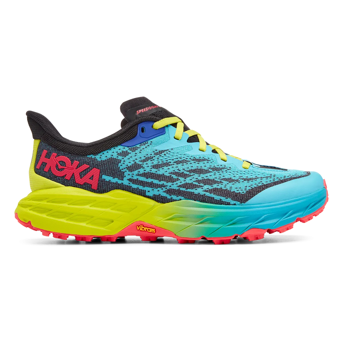 Hoka Speedgoat 5 - Scuba Blue - Black cushioned leather shoes