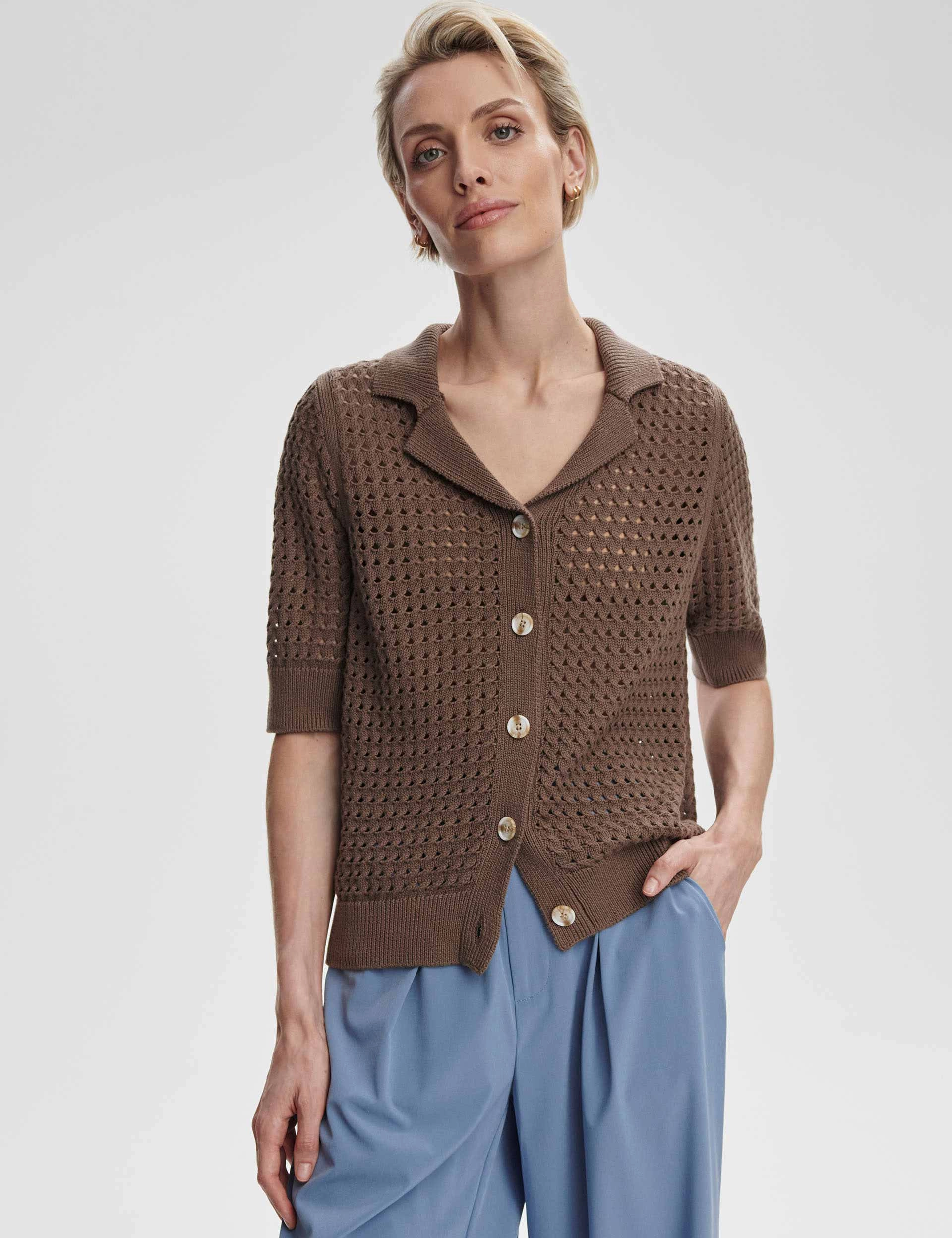 QuickRelease Closure WrinkleFree Fabric Ellie Knit Shirt - Chocolate Chip