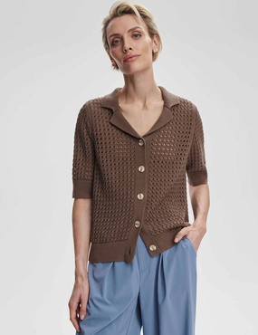 QuickRelease Closure WrinkleFree Fabric Ellie Knit Shirt - Chocolate Chip
