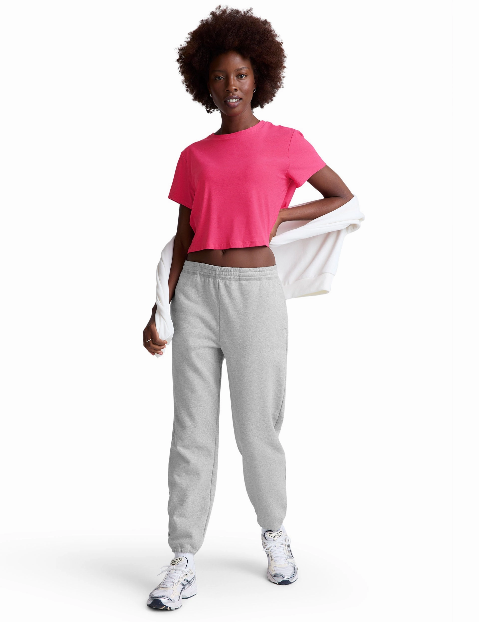 Featherweight Supreme Cropped Tee - Vivid Pink Heather Durable Reinforced Elbows MoistureWickingMaterial