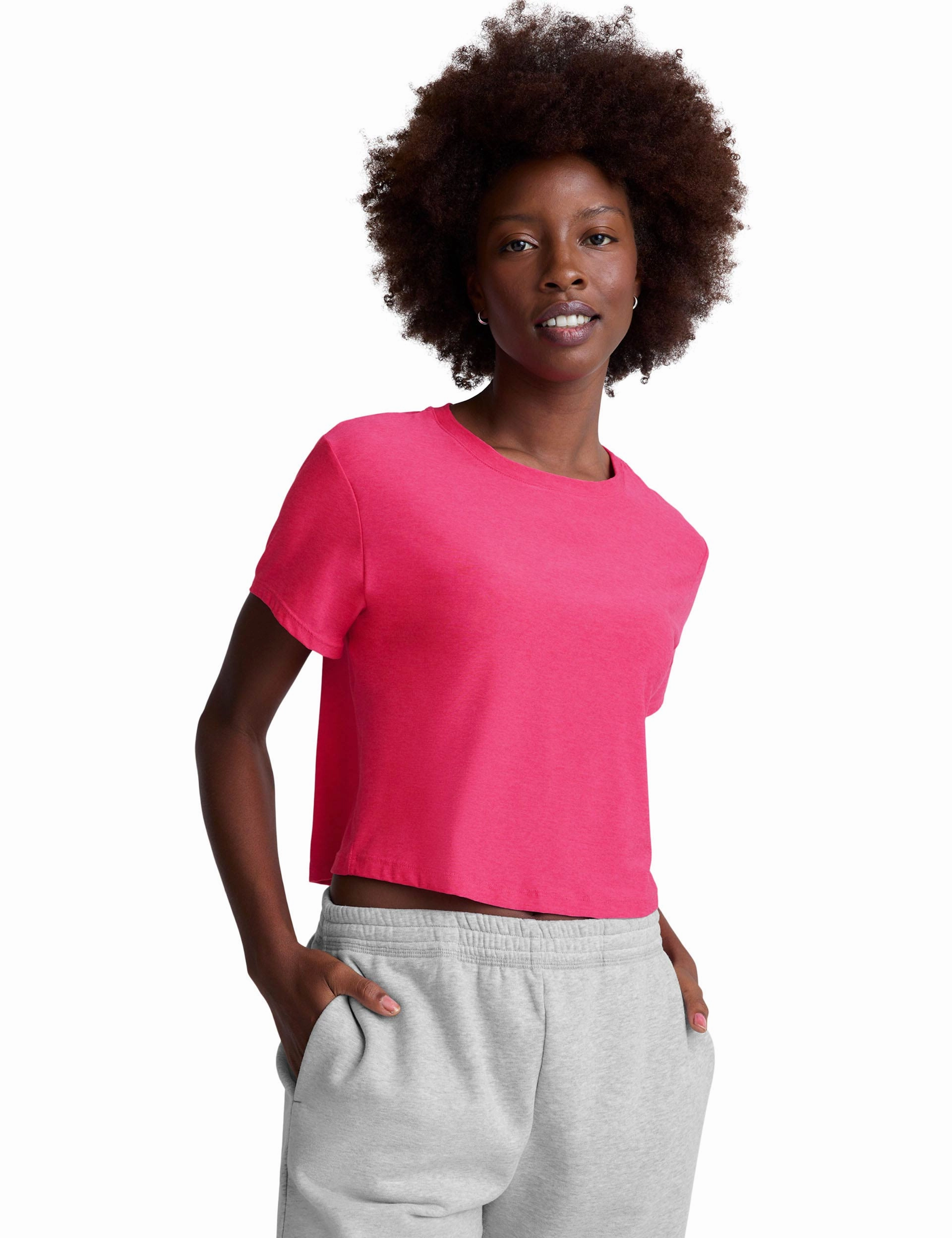 Featherweight Supreme Cropped Tee - Vivid Pink Heather RecycledBlend Flatlock Seam Technology
