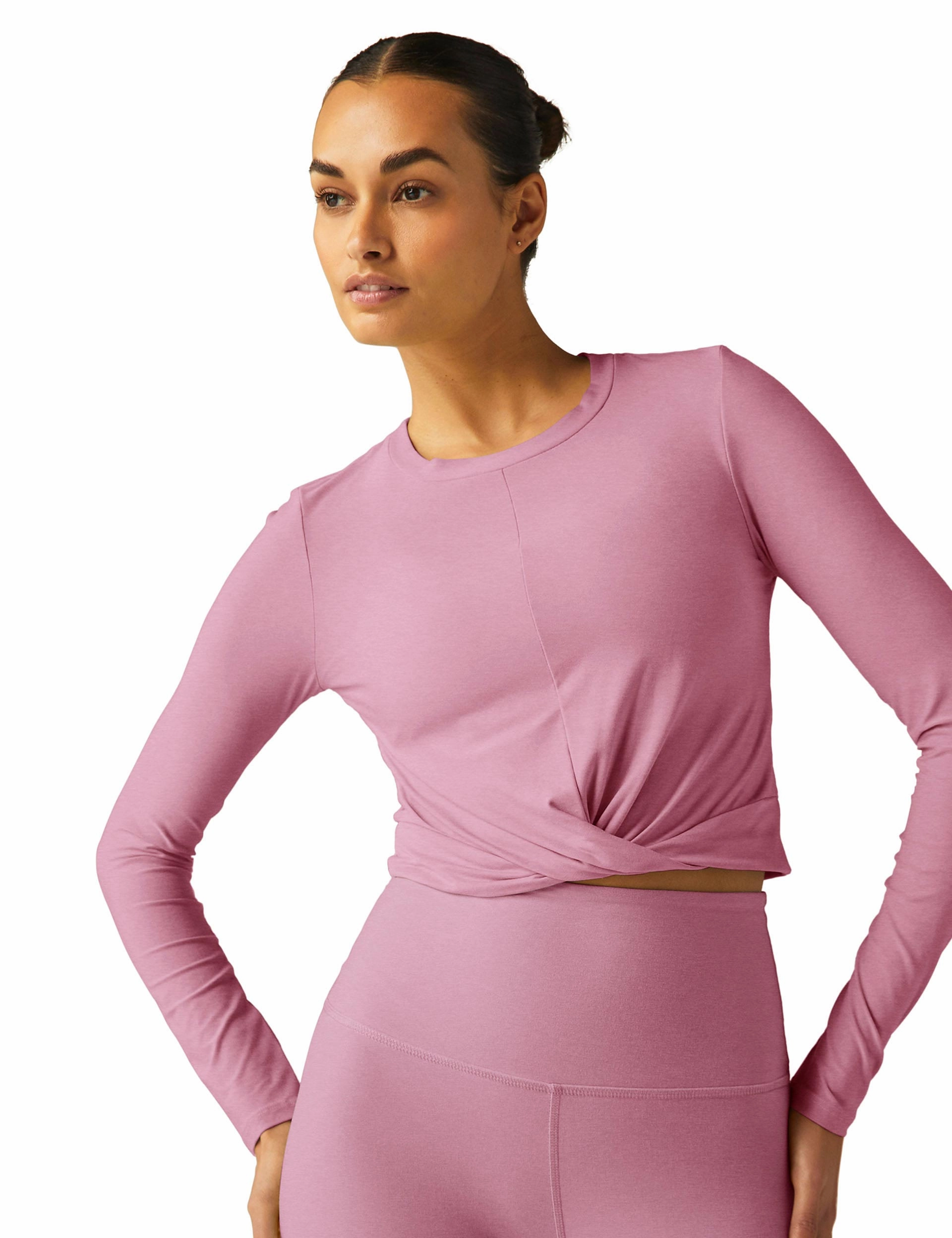OdorControl Technology Featherweight Center Stage Cropped Long Sleeve Pullover - Pink Haze Heather