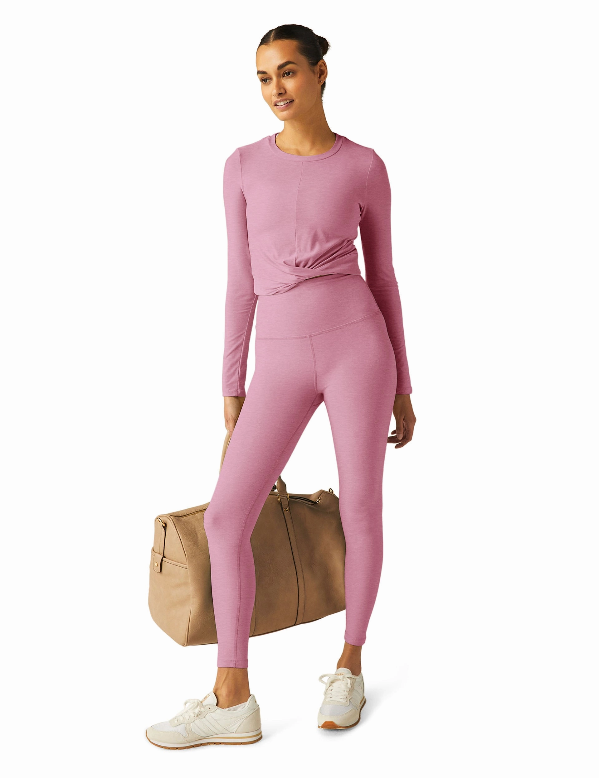 FadeResistant Dye Featherweight Center Stage Cropped Long Sleeve Pullover - Pink Haze Heather