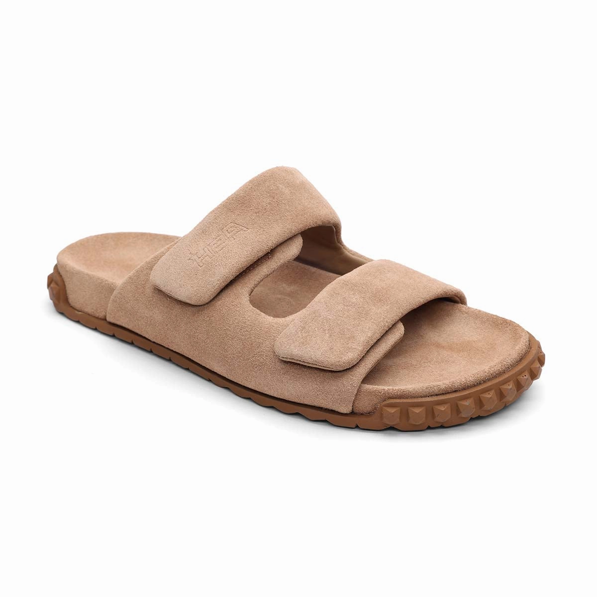 store - brand running gear Tread Pattern Twist Studded Slip-On Suede Footbed Sandal