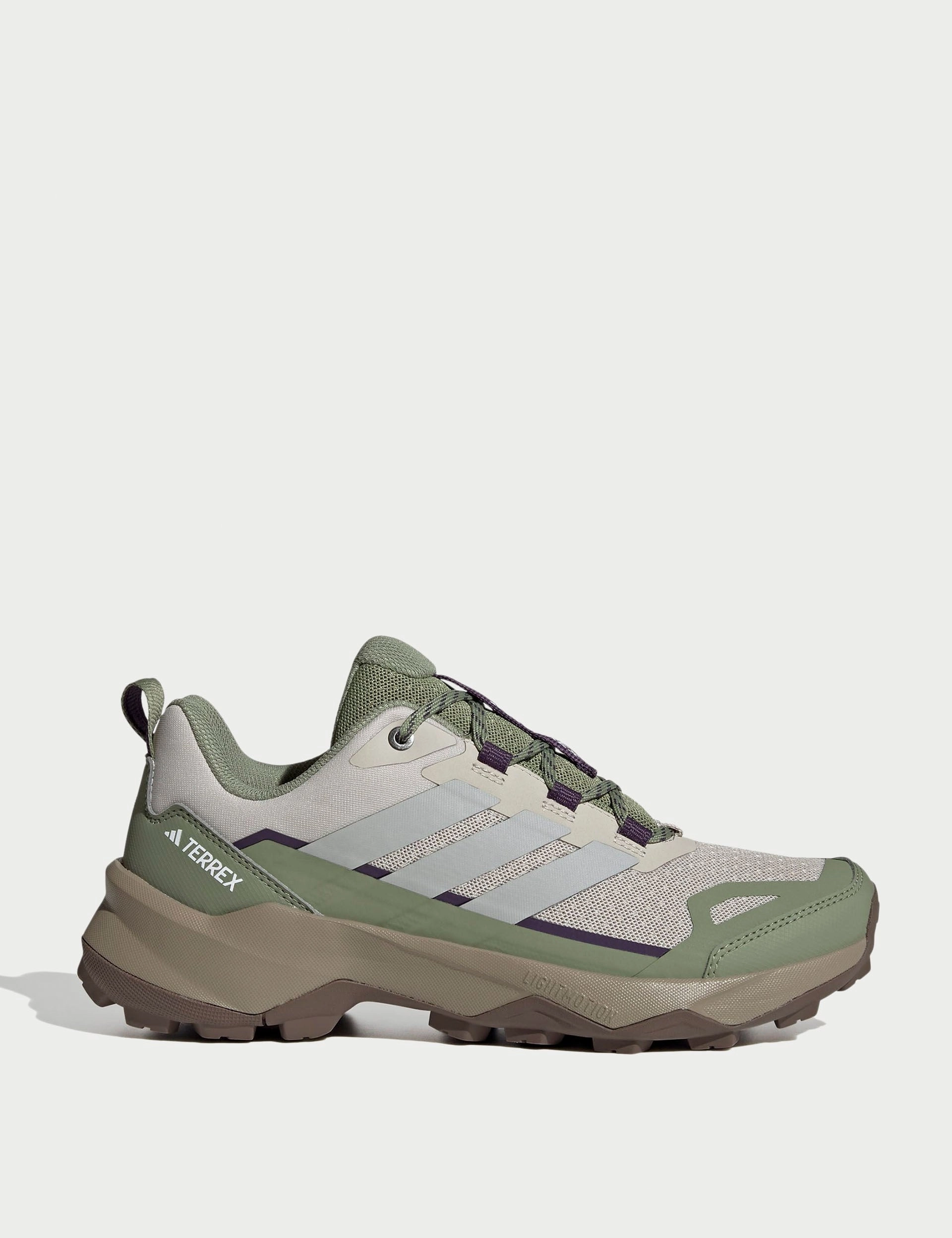 Terrex Skychaser AX5 Hiking Shoes - Beige/Grey Two/Tent Green running in a ferry terminal area shoes