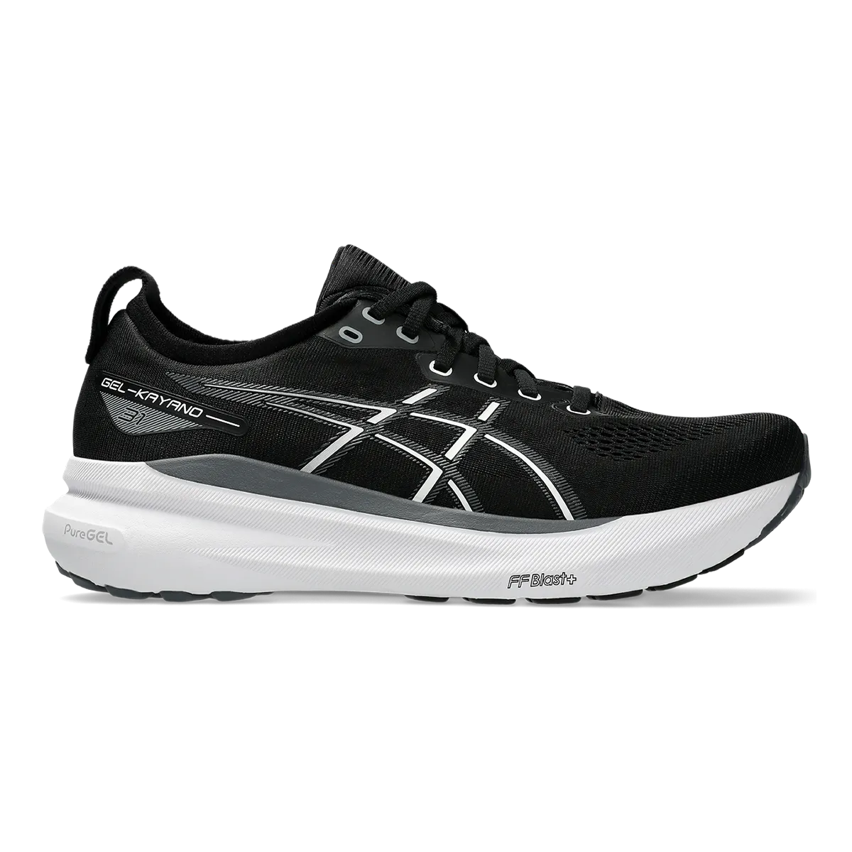 Micro Groove Flex Zones running in a gondola station area shoes Asics Gel Kayano 31 - Black - White