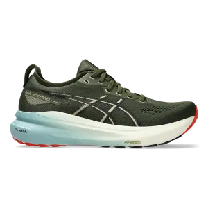 Asics Gel Kayano 31 - Smog Green - Black running in a nature reserve indoor sports lover