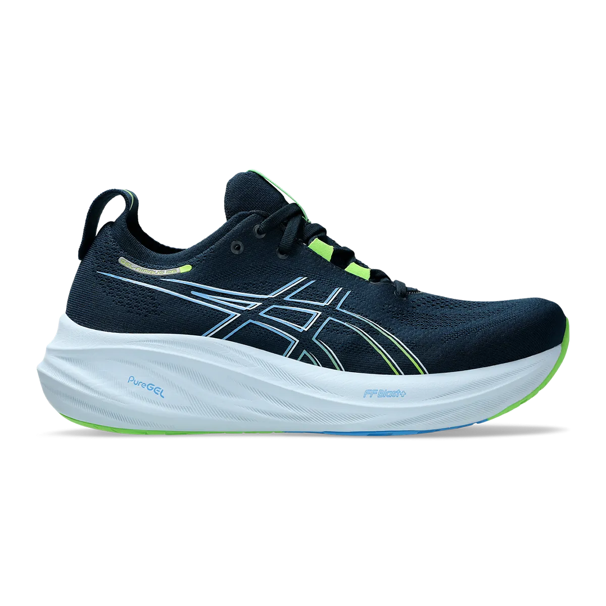 Asics Gel Nimbus 26 - French Blue - Electric Lime Non Slip Lacing Responsive Fit