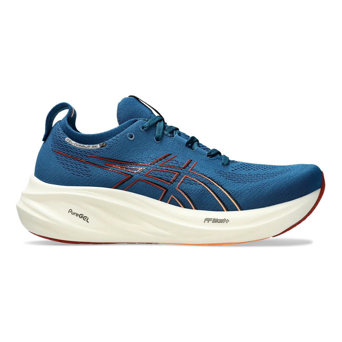 running in a gulf area shoes continuous running shoe adaptability Asics Gel Nimbus 26 - Rich Navy - Faded Orange