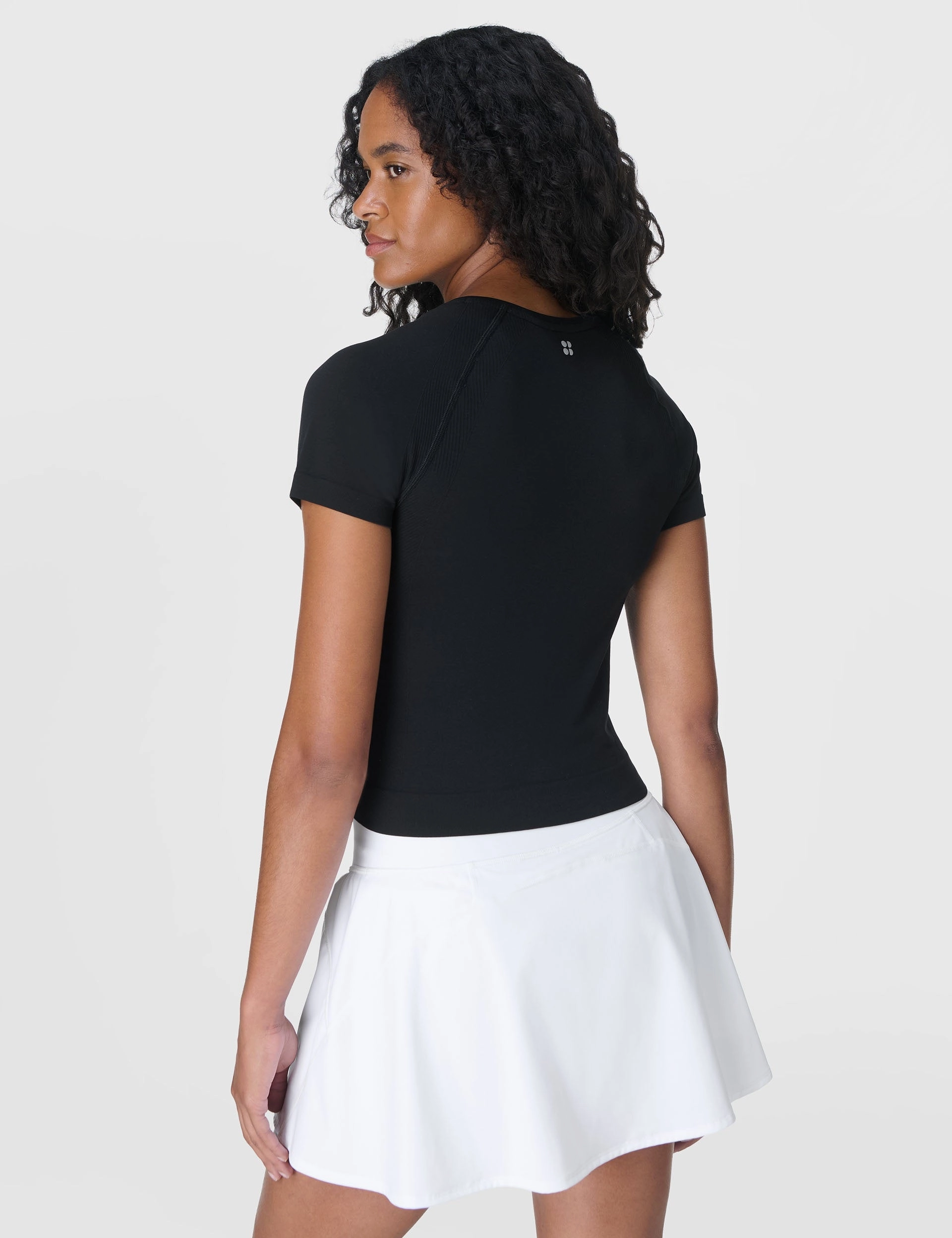 Athlete Crop Seamless Workout T-Shirt - Black Fantasy Glow LightweightWeave