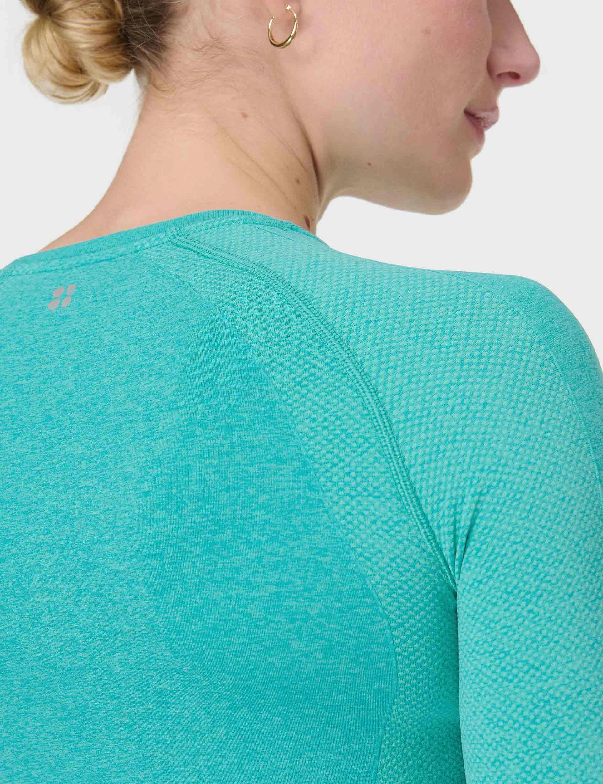 Athlete Seamless Gym Long Sleeve Top - Seaspray Ripple Blue Marl NonRestrictive Armholes