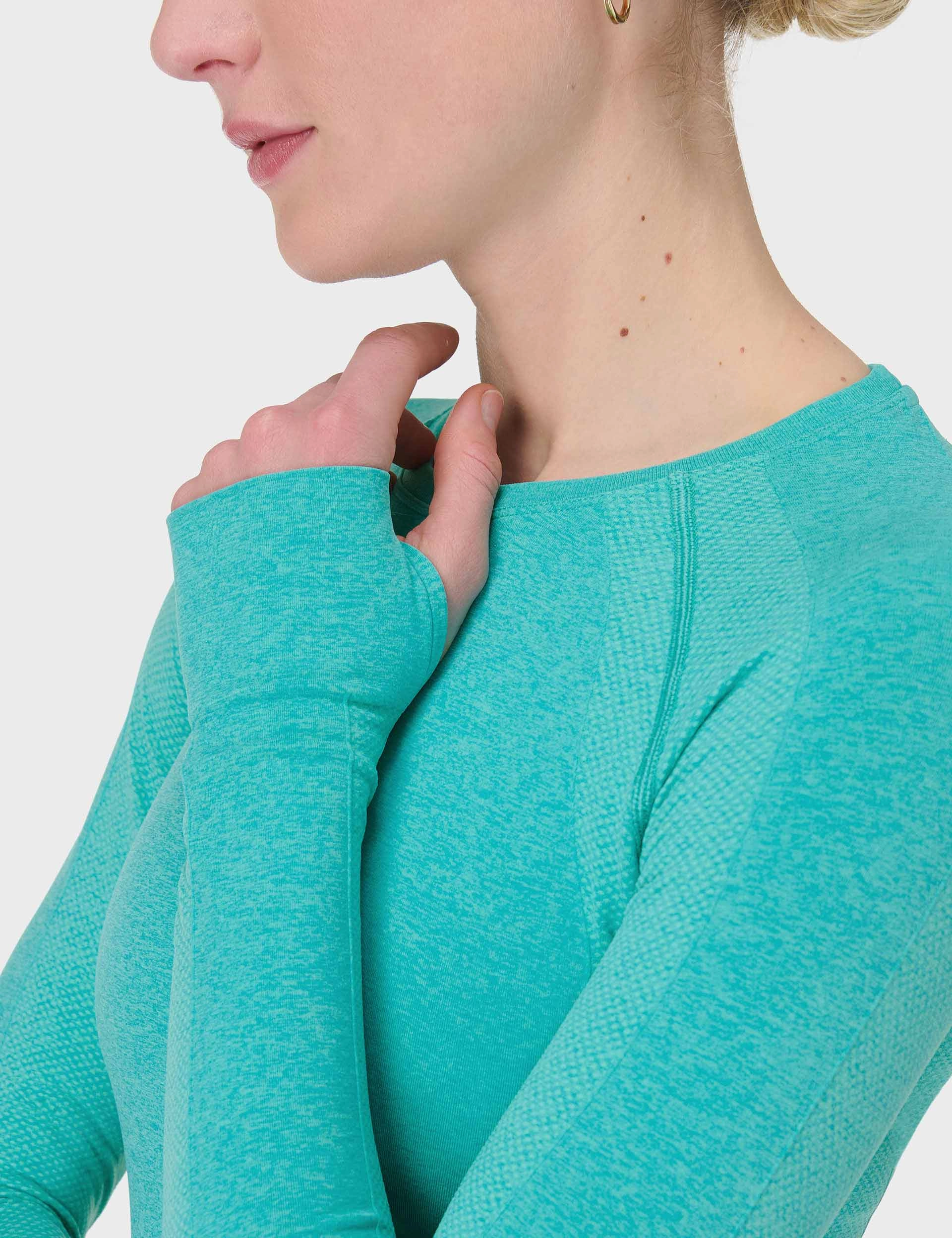 Athlete Seamless Gym Long Sleeve Top - Seaspray Ripple Blue Marl Sporty Cardigan AbrasionResistant Fabric