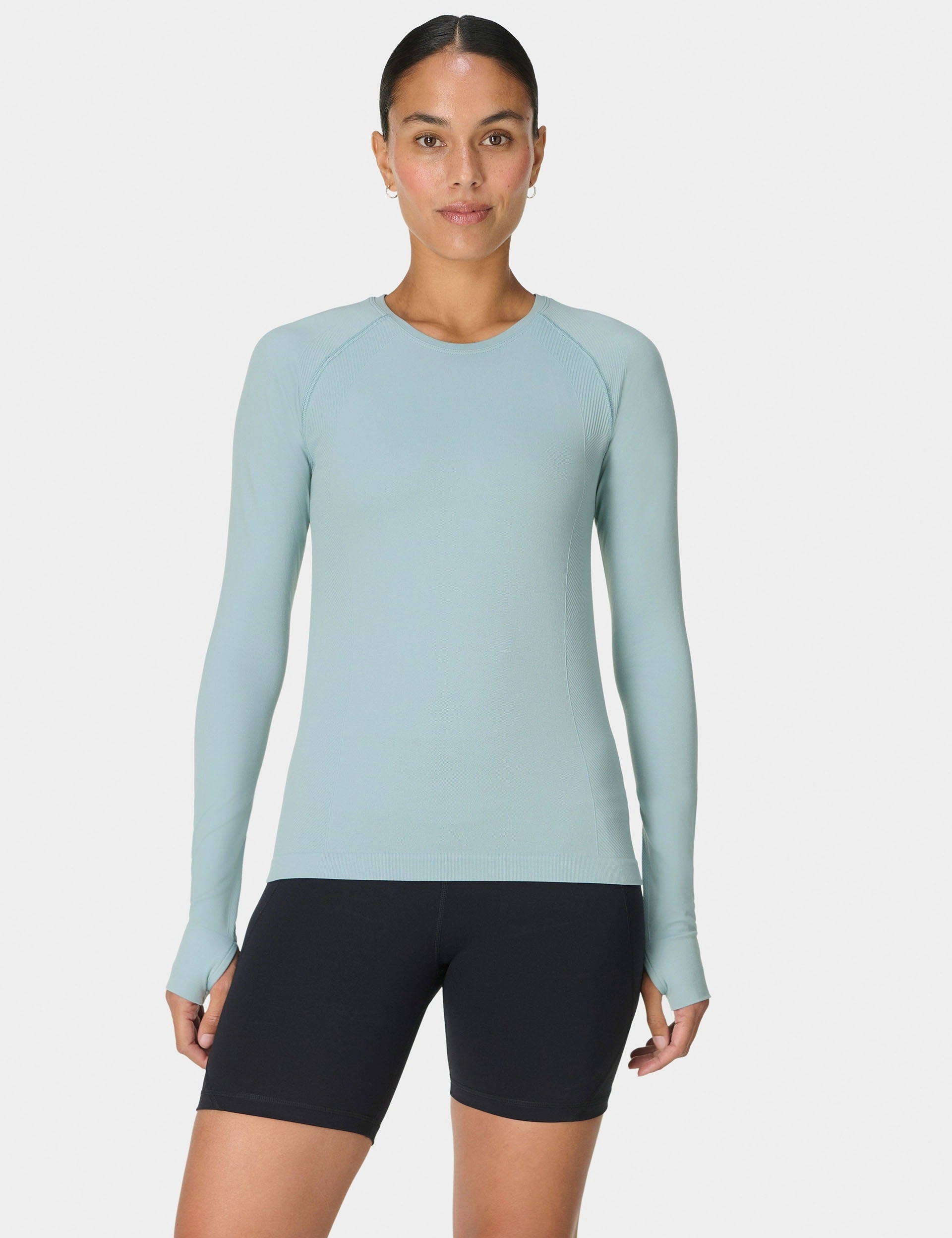 Athlete Seamless Workout Long Sleeve Top - Vapour Blue Hidden pockets