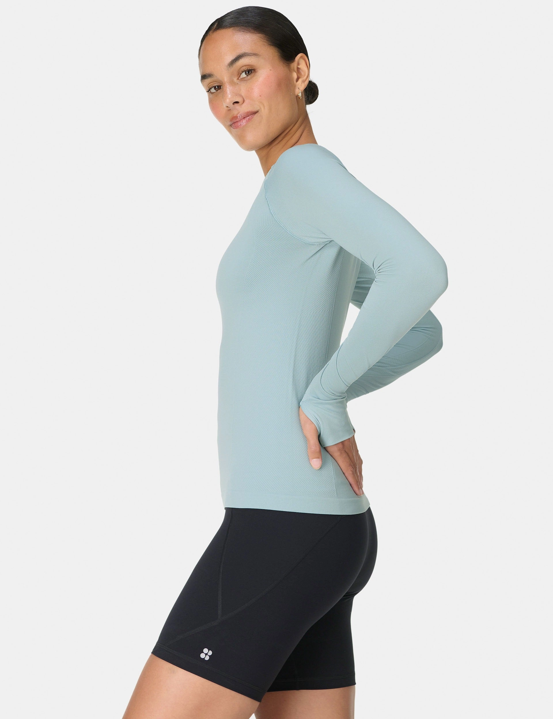 Office Glam Athlete Seamless Workout Long Sleeve Top - Vapour Blue