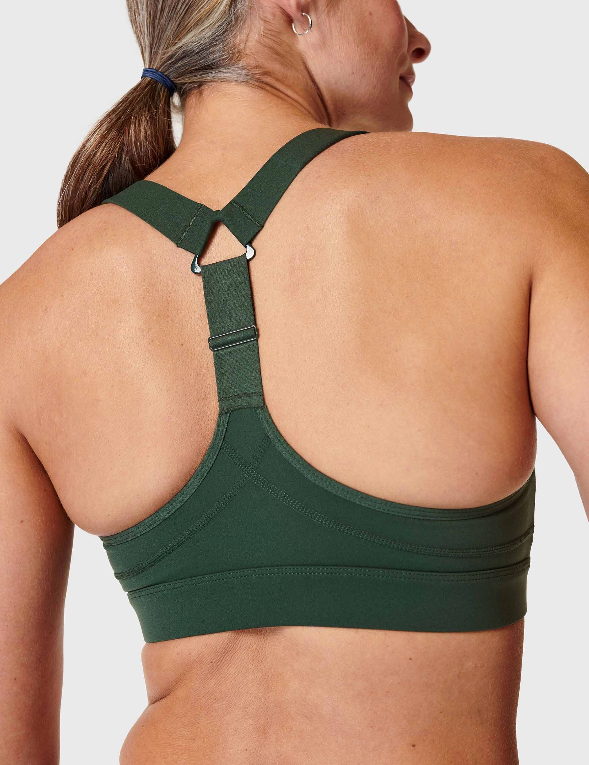 Power Medium Support Sports Bra - Trek Green Tall size seams Secure Support