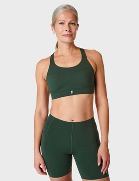 Power Medium Support Sports Bra - Trek Green Polyester fabric