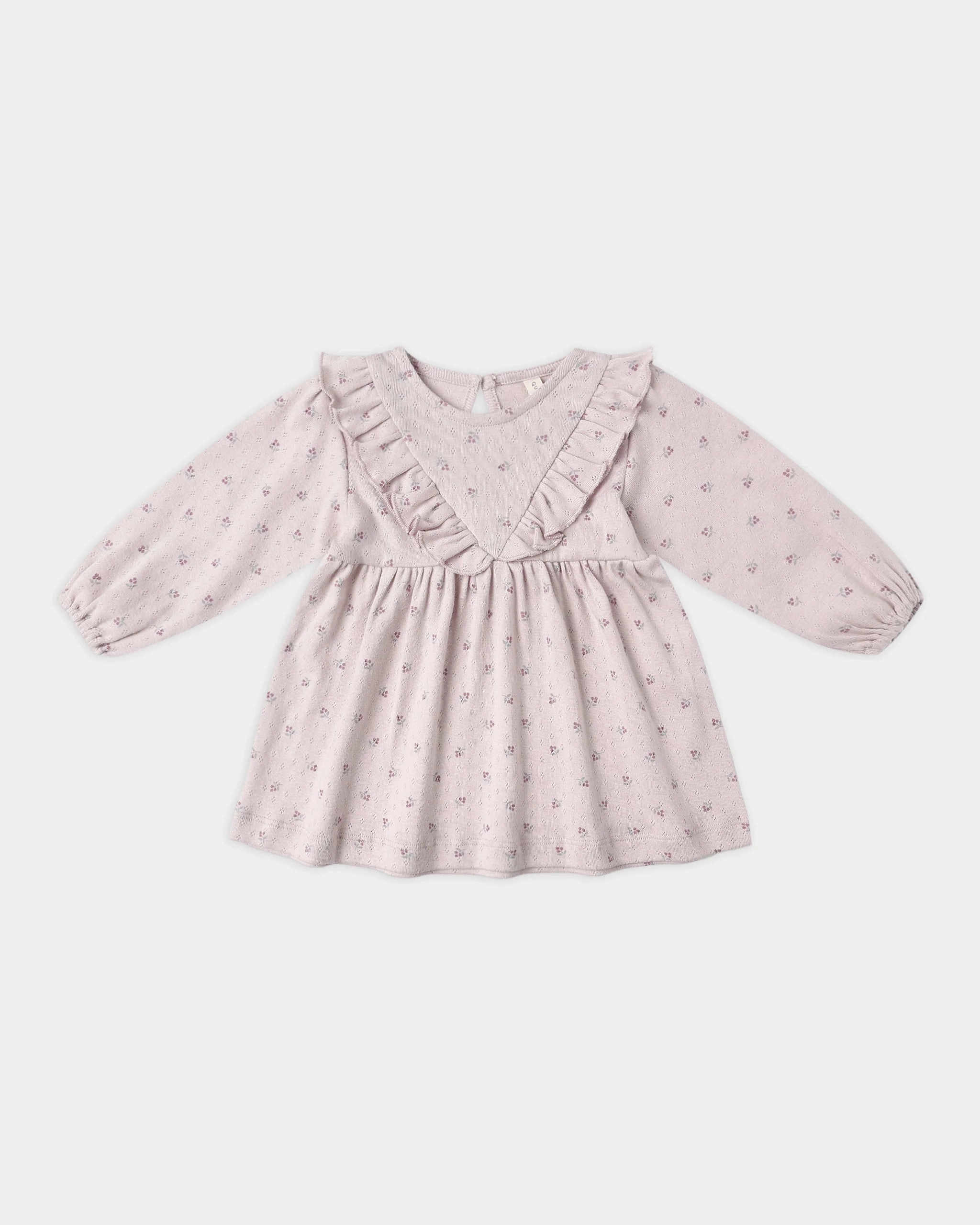 stain - resistant Comfort - fit Quincy Mae Long Sleeve Ruffle V Dress - Lilac Ditsy