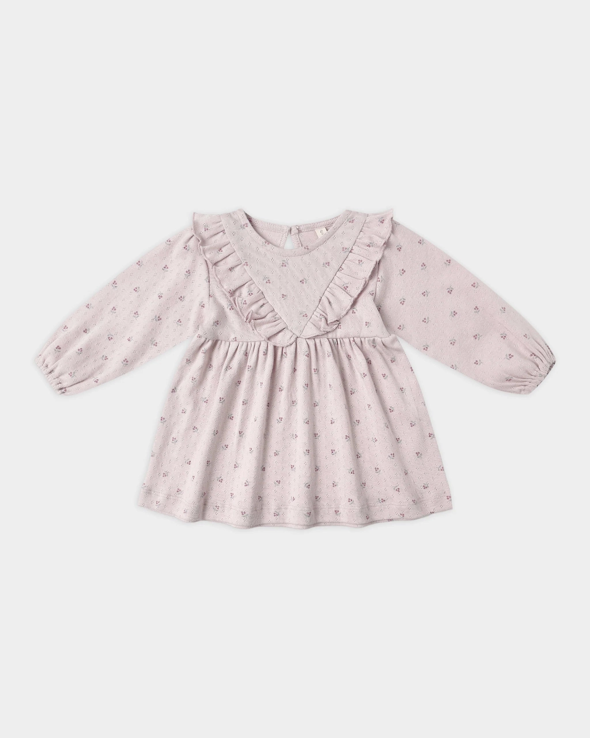 Active - wear Quincy Mae Long Sleeve Ruffle V Dress - Lilac Ditsy