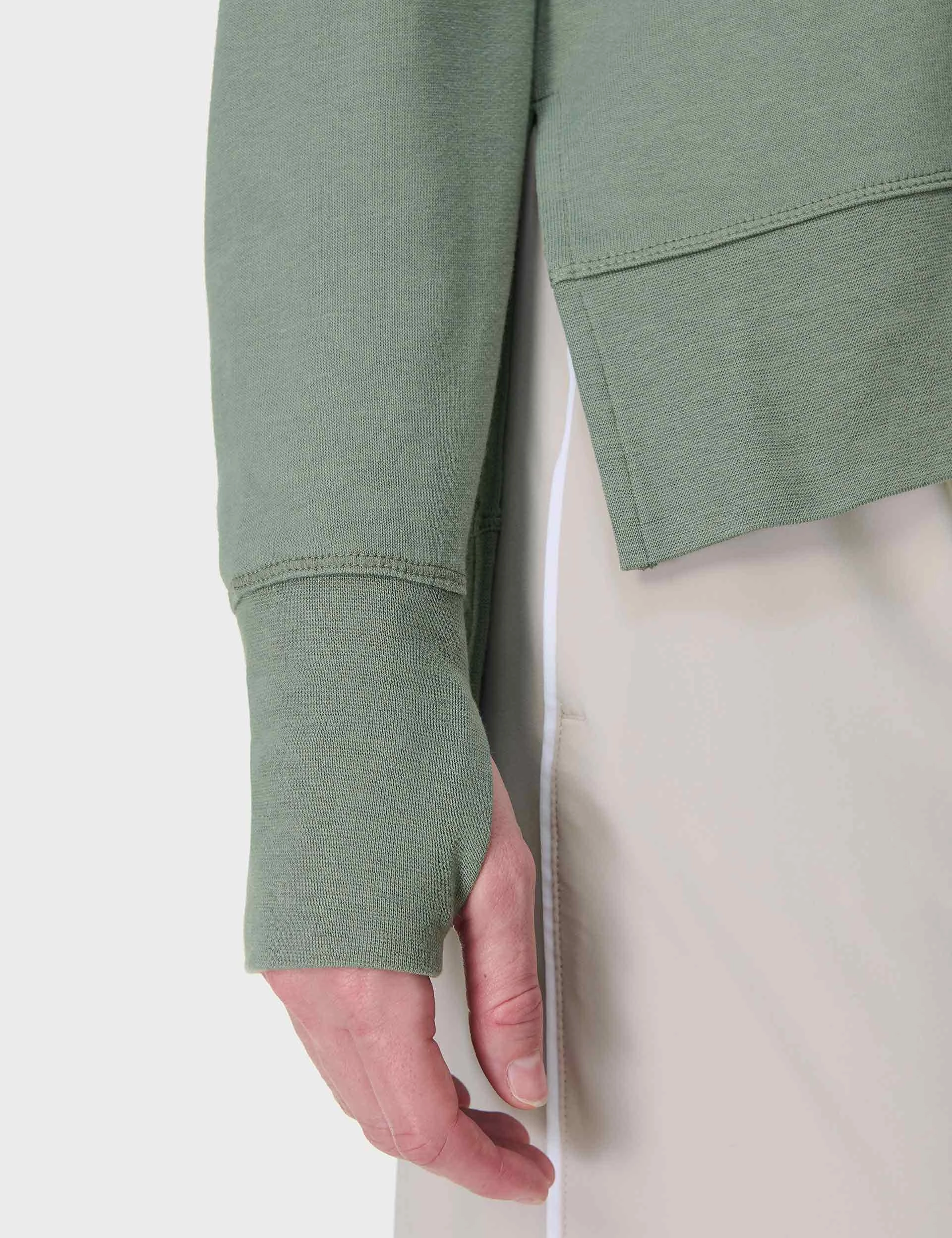 Recycled Polyester DoubleStitched Hemming After Class Longline Sweatshirt - Willow Green